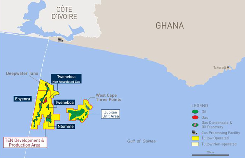 Ghana : les débits de production de pétrole attendus sur les champs Jubilee et TEN en 2022